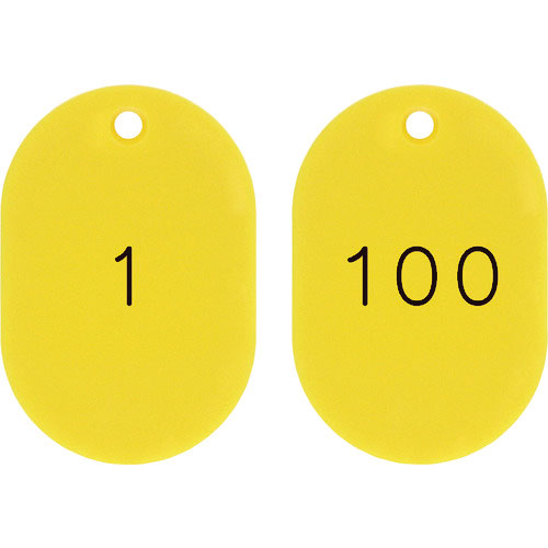 緑十字　小判型番号札　１～１００／連番号入　黄　小判札４５３－Ｙ（１～１００）　４５×３０ｍｍ　１０＿