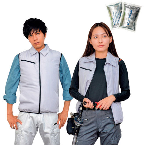 岡潮　冷感保冷剤付き、空調ベスト＋バッテリー付２０２０３　シルバー　ＬＬ＿