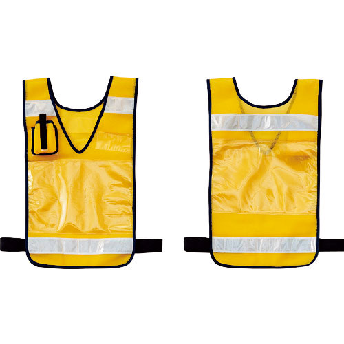 緑十字　差し込み式メッシュ安全ベスト　黄　ＭＰＺ－１００Ｙ　６００×３６０ｍｍ　反射材付　両面表示＿