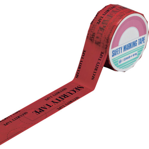 緑十字　改ざん防止機能付セキュリティテープ　赤　転着式　セキュリティテープ－Ｃ　５０ｍｍ幅×５０ｍ＿