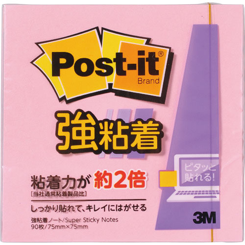 ３Ｍ　ポスト・イット　強粘着　７５Ｘ７５ｍｍ　９０枚　ピンク＿