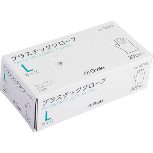 オオサキメディカル　プラスチックグローブ　Ｌ　透明　２００枚入＿