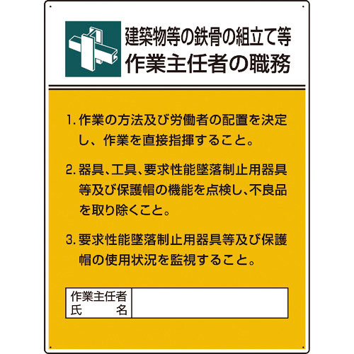 ユニット　作業主任者職務板　鉄骨の組立て等作業…＿