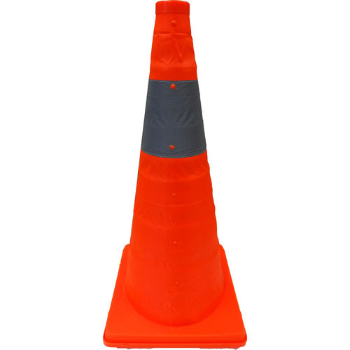 ミズケイ　伸縮式三角コーン　６２ｃｍ（オレンジ）＿