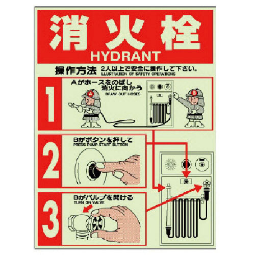 ユニット　消防誘導標識　消火栓ステッカー・蓄光ステッカー・４００Ｘ３００＿