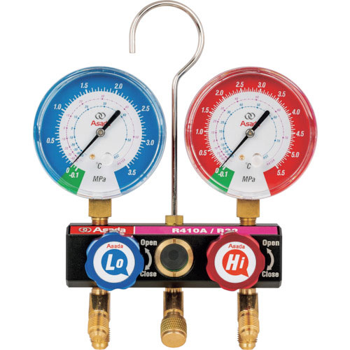 アサダ　ボールバルブ式マニホールドＡＤキット　Ｒ４１０Ａ、Ｒ３２　ケース付　９２ｃｍ＿