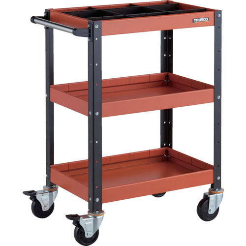 ＴＲＵＳＣＯ　ツールワゴン　バーディワゴン　６００Ｘ４００ＸＨ８８０　深３段　１段仕切板付　オレンジ＿