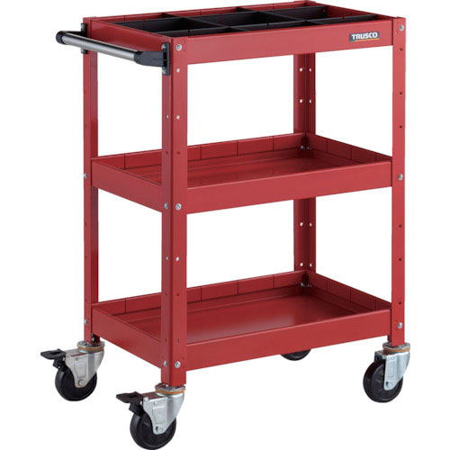 ＴＲＵＳＣＯ　ツールワゴン　バーディワゴン　６００Ｘ４００ＸＨ８８０　深３段　１段仕切板付　レッド＿