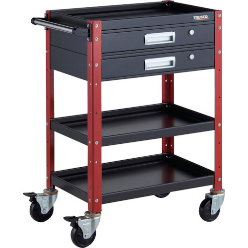 ＴＲＵＳＣＯ　ツールワゴン　バーディワゴン　６００Ｘ４００　引出２段付　ブラック／レッド＿