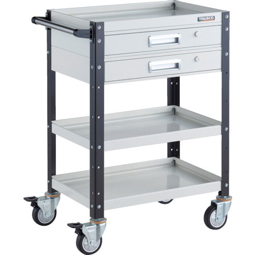 ＴＲＵＳＣＯ　ツールワゴン　バーディワゴン　６００Ｘ４００　引出２段付　ウレタン車輪　ホワイト／ブラ＿