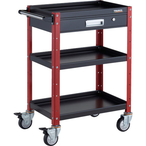 ＴＲＵＳＣＯ　ツールワゴン　バーディワゴン　６００Ｘ４００　引出付　ウレタン車輪　ブラック／レッド＿