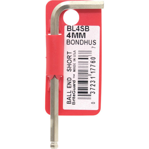 ボンダス　六角棒レンチ　ボールポイント・Ｌ－レンチ　ショート　めっき　対辺４ｍｍ　首下寸法２２ｍｍ　＿