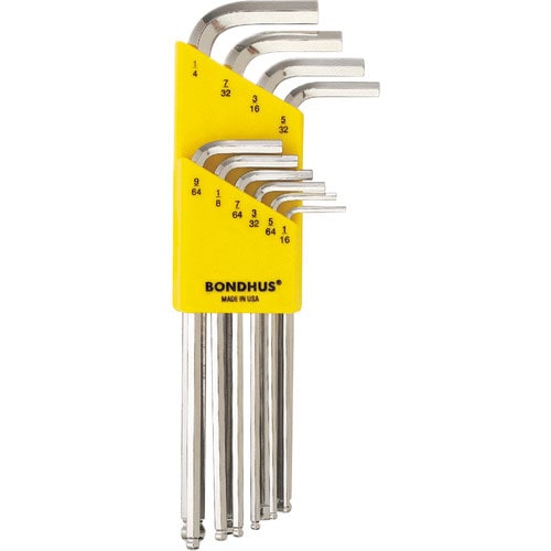 ボンダス　ボールポイント　Ｌ－レンチ　ロング　めっき　インチ　セット１０本組（１／１６－１／４）＿