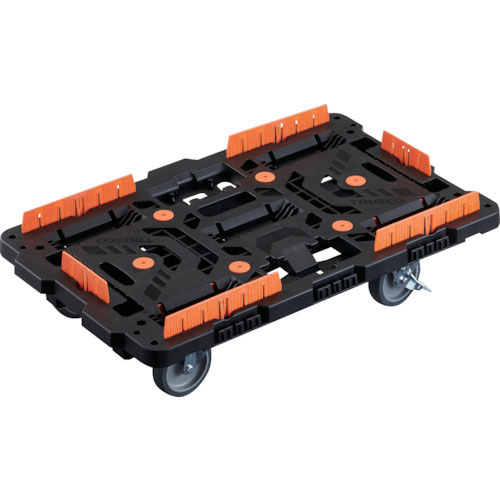 ＴＲＵＳＣＯ　連結式樹脂製平台車　ビートル　７００Ｘ４５０　自在５輪　内２輪ストッパー付　柵付＿