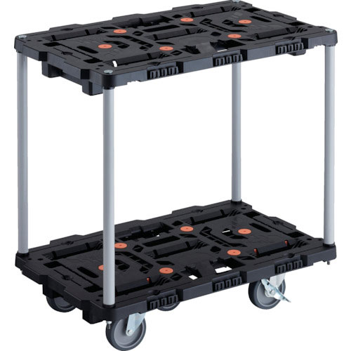 ＴＲＵＳＣＯ　連結式樹脂製２段台車　ビートル　７００Ｘ４５０　自在５輪　内２輪ストッパー付　ハンドル＿