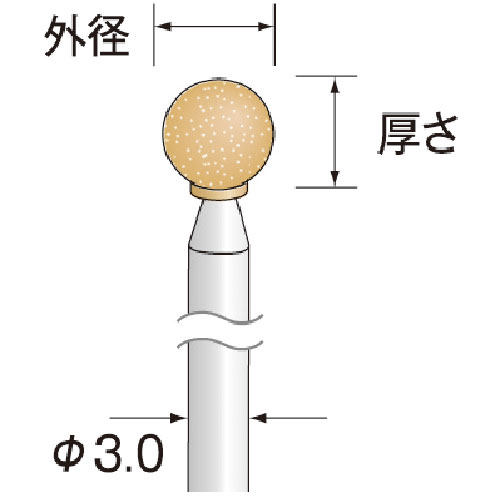 ミニモ　軸付砥石　ロングシャフトオレンジ砥石　砥粒ＷＡ　軸径３ｍｍ　粒度＃１００　外径Φ６＿