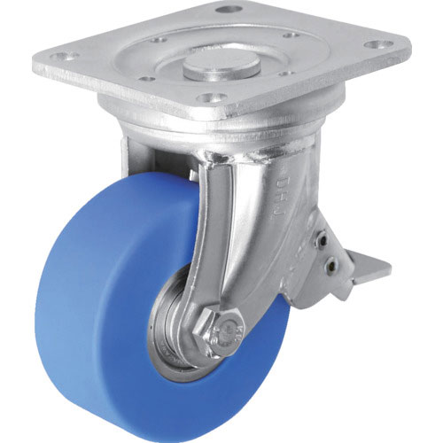 シシク　低床超重荷重用キャスター　自在ストッパー付　１００径　モノマーキャスティングナイロン車輪　三＿