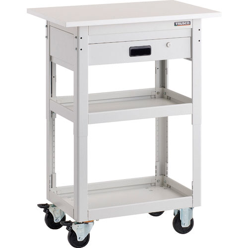 ＴＲＵＳＣＯ　ツールワゴン　ドルフィン　高さ調節式　天板付　７５０Ｘ５００　１段引出　ホワイト＿