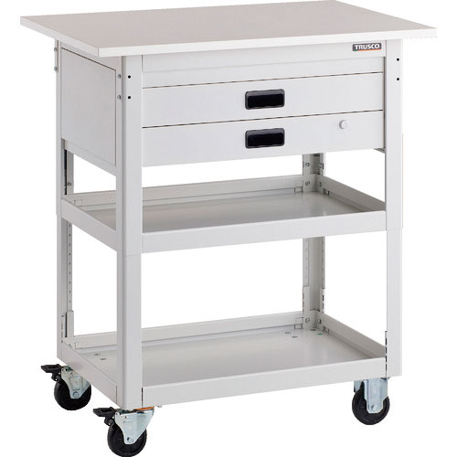 ＴＲＵＳＣＯ　ツールワゴン　ドルフィン　高さ調節式　天板付　９００Ｘ６００　２段引出　ホワイト＿