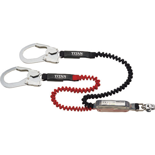 タイタン　ＥＸＪ伸縮ストラップ式　タイプ１ランヤード　ブラック／レッド　ダブル　（墜落制止用器具）＿