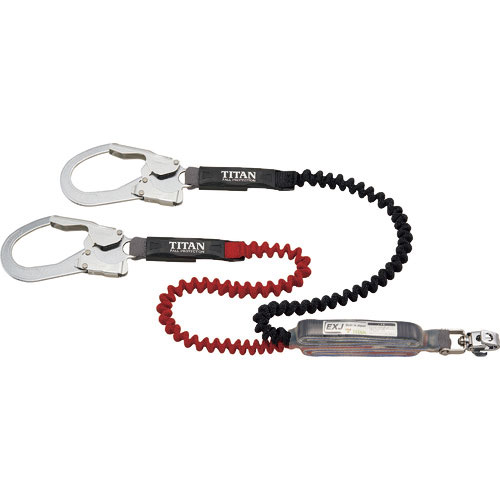 タイタン　ＥＸＪ伸縮ストラップ式　タイプ１ランヤード　ブラック／レッド　ダブル　（墜落制止用器具）＿