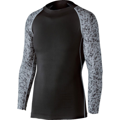 おたふく　冷感　消臭　パワーストレッチ長袖クルーネックシャツ　ブラック×迷彩　Ｍ＿