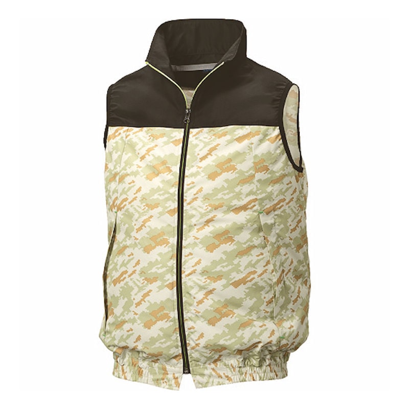 空調服　ポリエステル製カジュアル空調ベストウェアのみブラック×サンドカモ４Ｌ＿