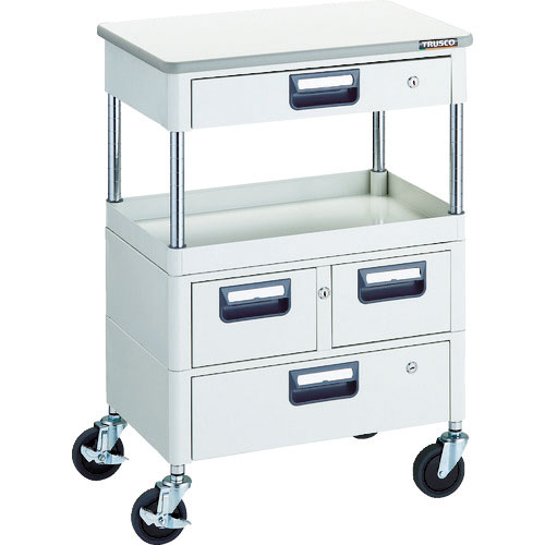 ＴＲＵＳＣＯ　ツールワゴン　フェニックスワゴン　省音　６００Ｘ４００　Ｈ８８０　引出付　天板付　ホワ＿