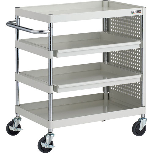 ＴＲＵＳＣＯ　ツールワゴン　フェニックスワゴン　抗菌　省音　７５０Ｘ５００　スライド２段　側面パネル＿