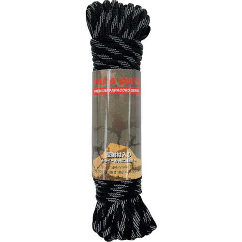 ユタカメイク　パラメイトロープ（反射タイプ）　４ｍｍ×１５ｍ　黒＿