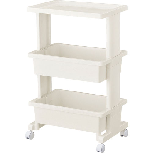 ＴＲＵＳＣＯ　組立式樹脂ワゴン　３段　（天板＋トレー２段）　ホワイト＿