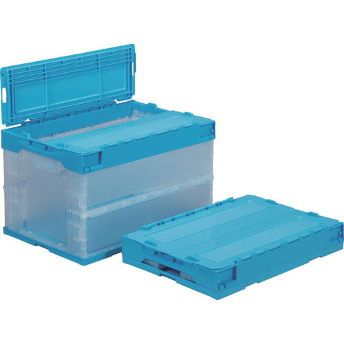 サンコー　フタ一体型折りたたみコンテナー　５５９８６０　サンクレットオリコンＬ５１Ｂ－Ｌ透明ライトブ＿