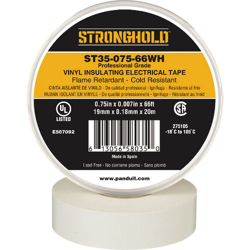 ストロングホールド　ＳｔｒｏｎｇＨｏｌｄビニールテープ　耐熱・耐寒・難燃　プロ仕様グレード　白　幅１＿