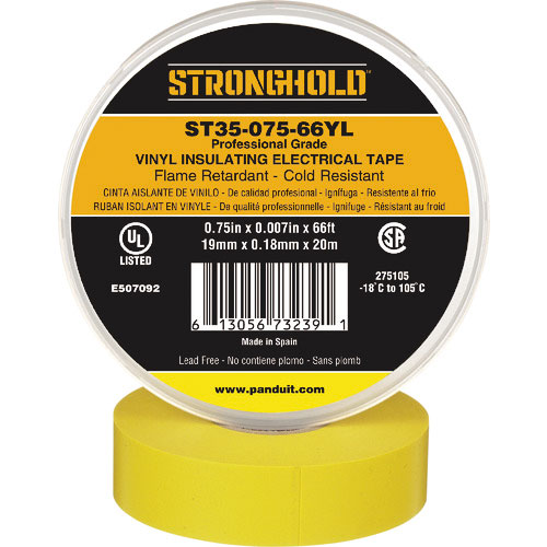 ストロングホールド　ＳｔｒｏｎｇＨｏｌｄビニールテープ　耐熱・耐寒・難燃　プロ仕様グレード　黄　幅１＿