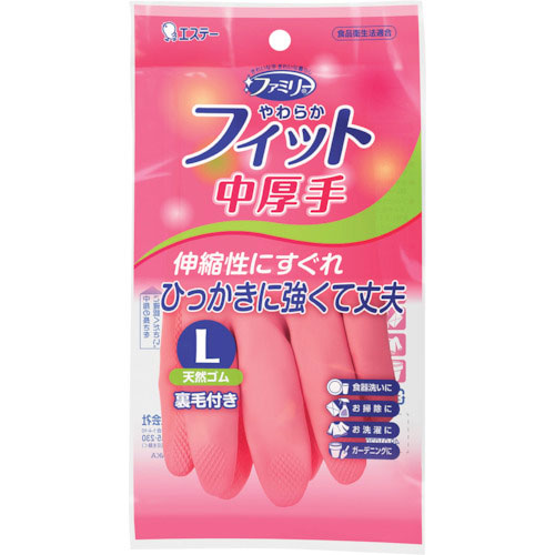 エステー　ファミリー　やわらかフィット　天然ゴム　中厚手　Ｌ　ピンク＿