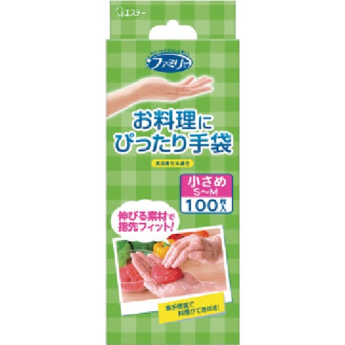 エステー　ファミリーお料理にぴったり手袋小さめサイズ　半透明１００枚入【単位：箱】＿