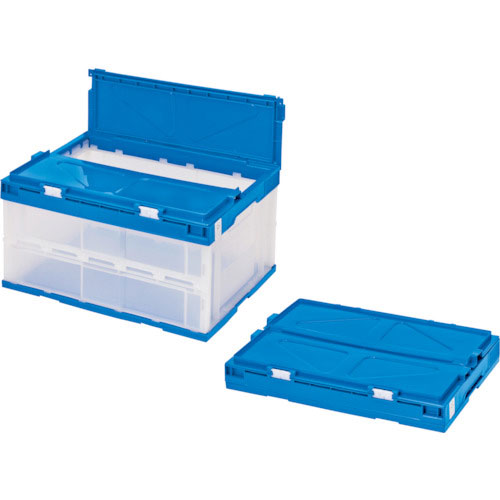 積水　折りたたみコンテナ　エコタイプ　フタ一体型　透明×ダークブルー　４０リットル　透明青＿