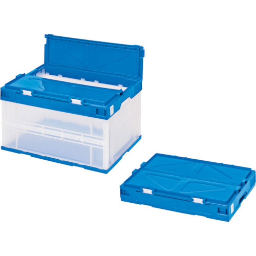 積水　折りたたみコンテナ　エコタイプ　フタ一体型　透明×ダークブルー　５０リットル　透明青＿