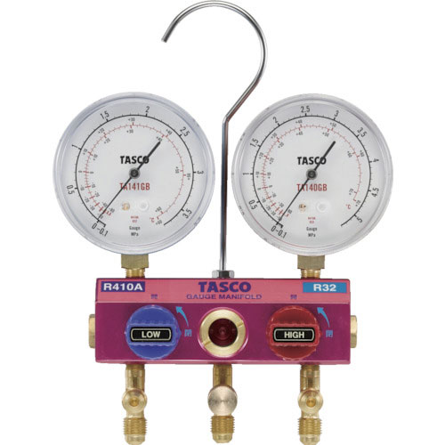 タスコ　ボールバルブ式ゲージマニホールドキット　ゲージ径φ８０　Ｒ４１０Ａ、Ｒ３２用＿