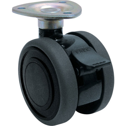 東海　プレート式双輪キャスター（エラストマー車）　６０ＭＭストッパー付き　黒色＿