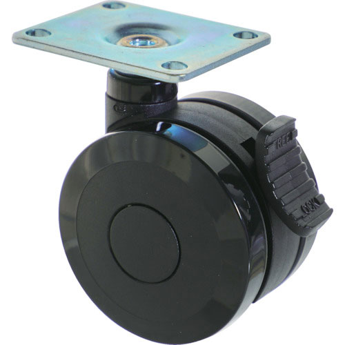 ＴＲＵＳＣＯ　プレート式双輪キャスター　エラストマ－車輪　自在ストッパー付　Φ１００　ブラック＿