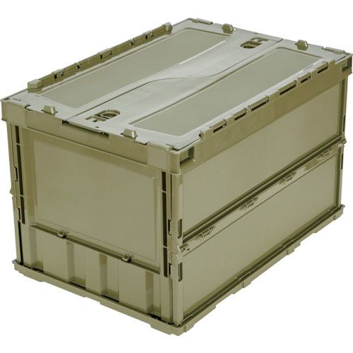 ＴＲＵＳＣＯ　オリコン　薄型折りたたみコンテナ　５０Ｌ　ロックフタ付　ＯＤ色＿