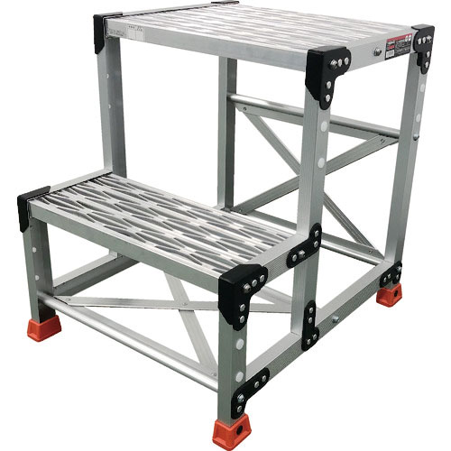 ＴＲＵＳＣＯ　作業用踏台　アルミ製・グレーチング仕様　ＳＵＳ金具　２段　高さ０．６ｍ　天板５００×４＿