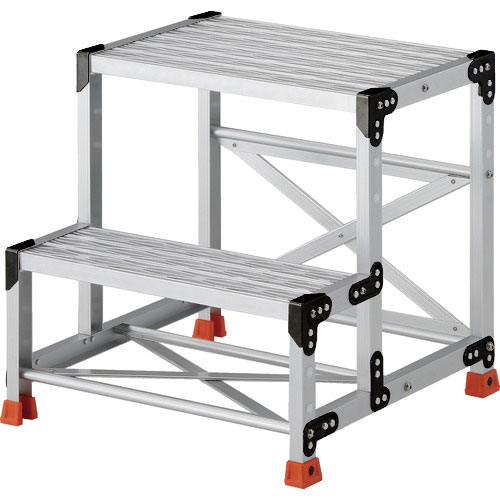 ＴＲＵＳＣＯ　作業用踏台　アルミ製・グレーチング仕様　ＳＵＳ金具　２段　高さ０．６ｍ　天板６００×４＿