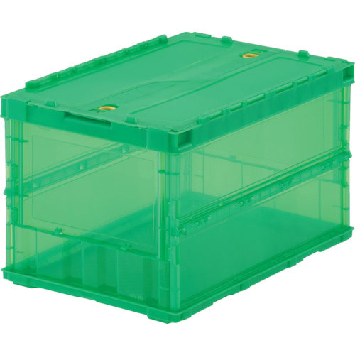 ＴＲＵＳＣＯ　オリコン　薄型折りたたみコンテナ　スケルコン　５０Ｌ　ロックフタ付　透明グリーン　緑＿