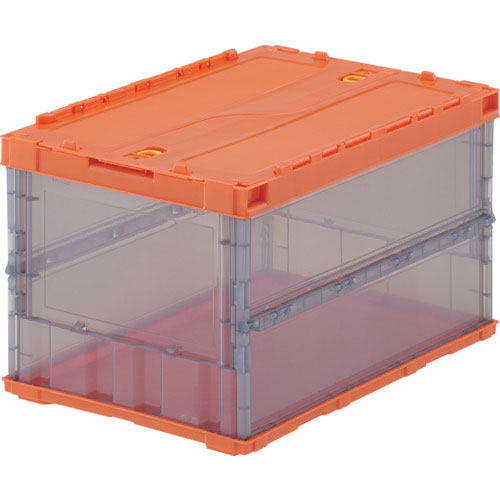 ＴＲＵＳＣＯ　オリコン　薄型折りたたみコンテナ　スケルコン　５０Ｌ　ロックフタ付　オレンジ／透明ブラ＿