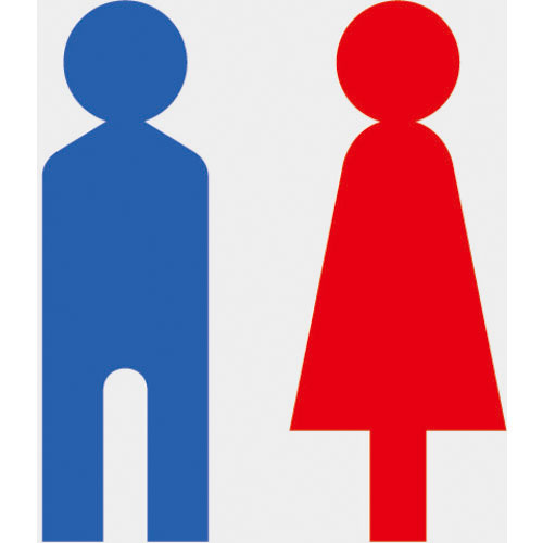 ＴＲＵＳＣＯ　マークステッカー　１００×１００　「トイレ」マーク　透明地　青／赤文字　１枚入＿