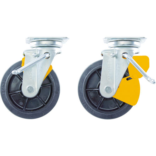 ＴＲＵＳＣＯ　プレス製ナイロンホイールゴムキャスター　自在　左ブレーキサインプレート１５０Φ＿