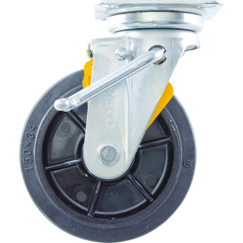 ＴＲＵＳＣＯ　プレス製ナイロンホイールゴムキャスター　自在　右ブレーキサインプレート１５０Φ＿