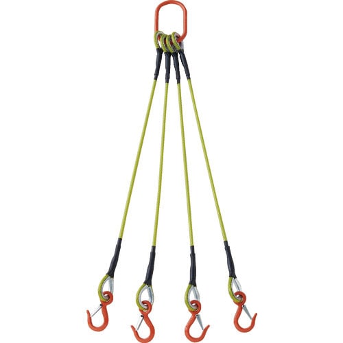 ＴＲＵＳＣＯ　４本吊玉掛ワイヤロープスリング（カラー被覆付）アルミロックタイプ　黄透明２Ｍ　収縮カバ＿